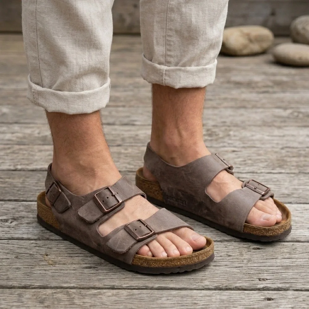 Birkenstock Milano Mens Sandals 43 Brown Oiled Leather Soft Footbed Gorpcore